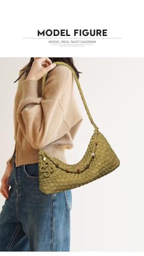 Premium Woven Shoulder crossboby Bag for Women, Slouchy Hobo Handbag with Braided Strap and Matching Zipper Pouch - color: Green