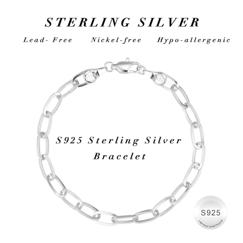 S925 Sterling Silver Paperclip Chain Bracelets for Women - 18K Gold Plated Sterling Silver Paperclip Chain Bracelet Handmade Jewelry Gold Bracelets for Women 6.5/7/7.5/8 Inch - color: Silver, size: 8”