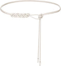 Women's Knotted Thin Waist Belt PU Leather Skinny Belts for Dresses Pants - color: Plaited Hair-white
