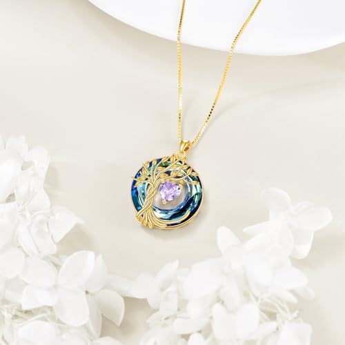 POPLYKE Mothers Day Gifts for Mom Her Wife Tree of Life Necklace 925 Sterling Silver Birthstone Pendant with Crystal Anniversary Birthday Wedding Jewelry for Women - color: 06-Jun-Alexandrite, style: 18K Gold Plated-Blue Crystal