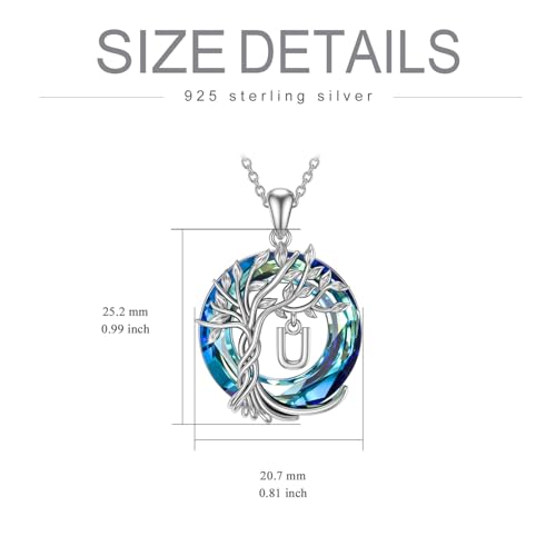 TOUPOP Gifts for Women Tree of Life Initial Necklace 925 Sterling Silver Letter Pendant with Blue Crystal Birthday Jewelry Gifts for Women Her Mom Wife Daughter - color: Tree of Life U Initial