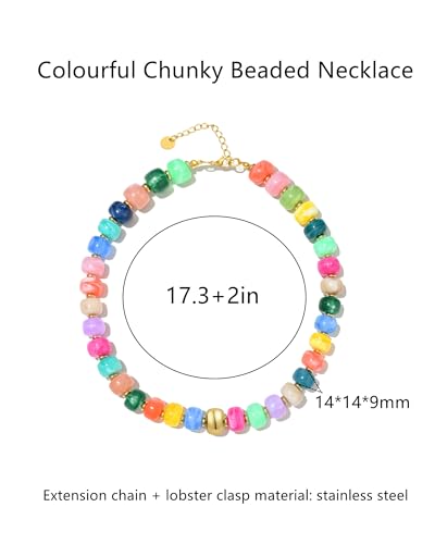 Chunky Beaded Statement Necklace for Women Trendy Colorful Boho Resin Bead Choker Necklaces Summer Handmade Jewelry Gifts Accessories - color: Gold-Colorful 1