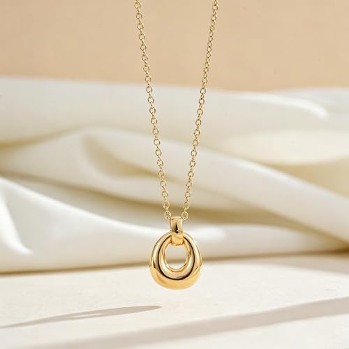 Dainty Oval Pendant Necklace for Women 18K Gold Plated Small Irregular Circle Charm Cute Boho Necklace Statement Chains Minimalist Jewelry - color: B-Gold
