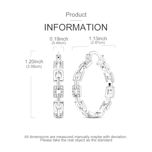 NARMO 925 Sterling Silver Hoop Earrings for Women Hypoallergenic Lightweight Simple Huggie Hoop Earrings Twisted Hoop Earrings Colorful Cubic Zirconia Hoop Earrings Rainbow Hoop Earrings - color: Square Chain