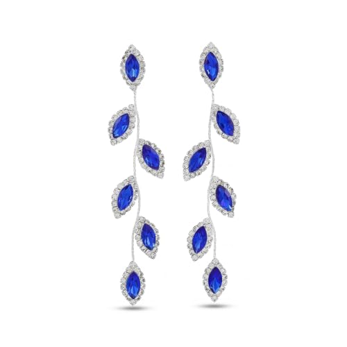 Catery Crystal Wedding Earrings Rhinestones Dangling Earrings Leaf Bridal Ear Jewelry for Brides and Women - color: Blue