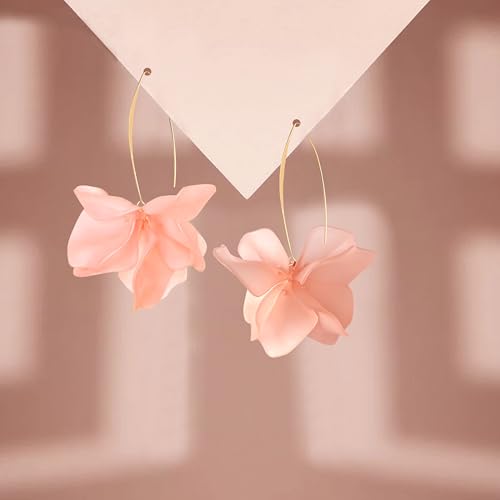 Exaggerated Bohemian Resin Rose Flower Petal Dangle Drop Earrings Long Acrylic Tiered Floral Tassel Earring for Women - color: Light Pink