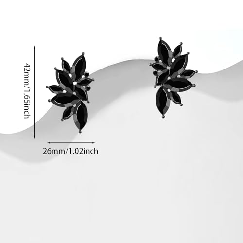 Bohemian Statement Sparkly Colourful Fancy Rhinestone Crystal Flower Dangle Drop Stud Earrings Vintage Wedding Bridal Prom Earrings for Women - color: Black