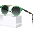 CARFIA Double Bridge Small Acetate Sunglasses for Women Polarized, Retro Metal Brow Ladies Sunnies Fashion Round Eyewears - color: 6. Translucent Green Frame Gradient Grey Lens