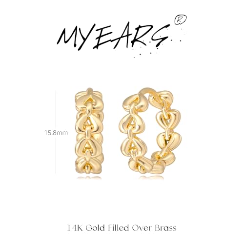 MYEARS Women Earrings Gold Huggie Hoop 14K Small Simple Hypoallergenic Everyday Jewelry - style: Heart Link