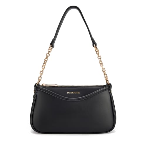 Missnine Purses for Women, Shoulder Bag Small Handbags Vegan Leather Underarm Bags Trendy Hobo Cute Clutch Purse - color: 3-black【multi-pockets】