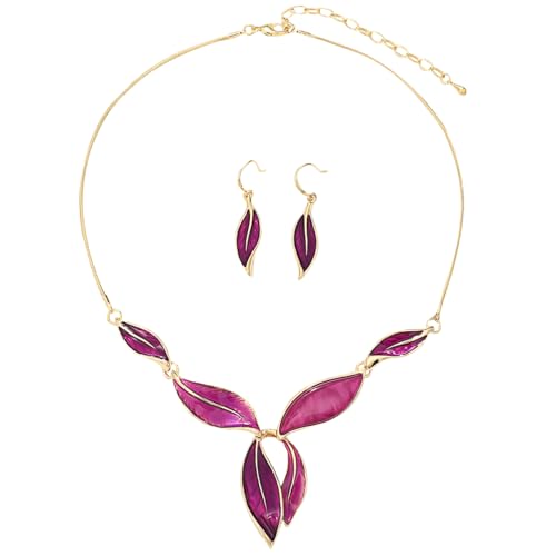 Vintage Chunky Statement Jewelry Set Retro Leaf Floral Geometric Bohemian Boho Bib Necklace Earring Set Fashion Costume Jewelry for Women Girls Wedding Party Prom Unique Gift - style: leaf jewelry set gold purple