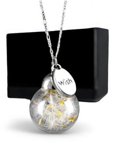 MadamLili | Dandelion Wish Necklace – 925 Sterling Silver | Real Dandelion Seeds from Germany in Borosilicate Glass | Nature-Inspired Terrarium Jewelry | Lucky Charm for Dreams & Wishes