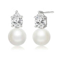 Pearl Earrings for Women, Dainty Wedding Bridal Earrings 14k Gold Plated CZ Pearl Drop Earrings for Women Trendy Hypoallergenic Unique Gold Drop Earrings Fashion Prom Jewelry - color: Silver-M
