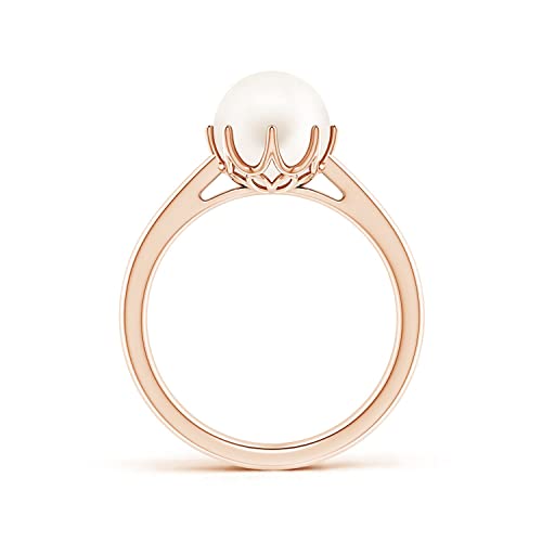 Angara Freshwater Pearl Crown Ring in Silver/14K Solid Gold/Platinum | Freshwater Pearl Solitaire Ring for Women | June Birthstone, Anniversary Jewelry Gift - color: Rose Gold, size: 4