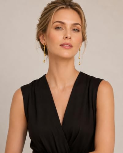 YUJIE Gold Drop Earrings for Women Long Teardrop Dangle Earrings 14K Gold Plated Minimalist Statement Chain Earring Trendy Jewelry - color: gold 134A