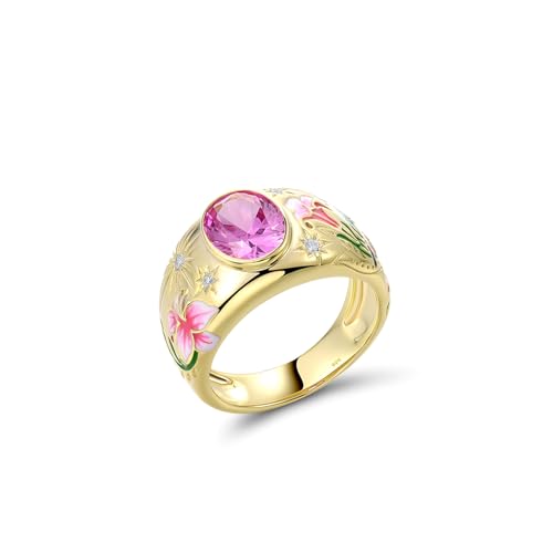 Santuzza 925 Sterling Silver Enamel Flower Pattern Ring for Women - color: Lily-Pink