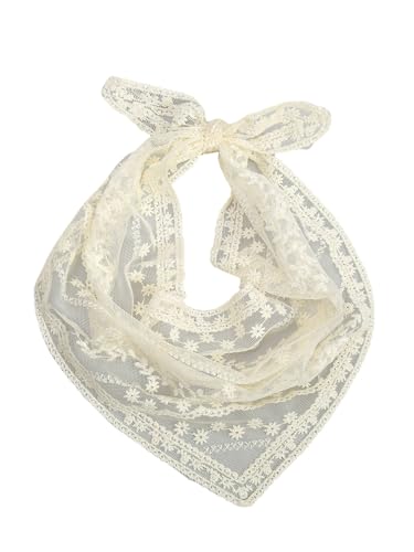 SweatyRocks Women's Floral Embroidery Lace Triangle Hair Scarf Headband Sheer Hair Bandana - color: Beige, size: One Size