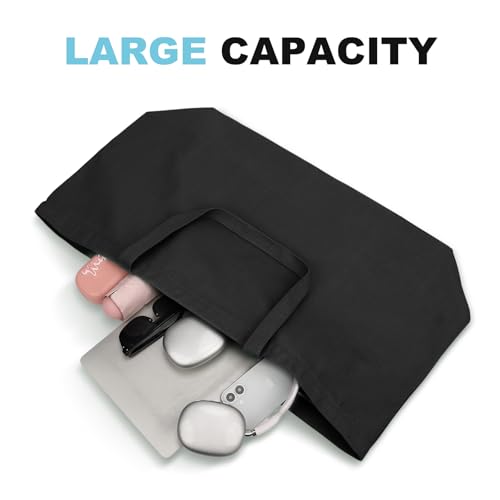Large Canvas Tote Bag-Extra Big Shopping Beach Totes Bags Reusable Largest Grocery Plain Solid Bag 28"x8"x16" - color: Black With Zipper