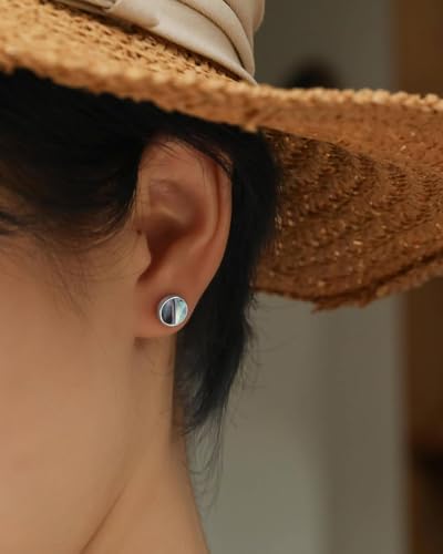 S.Leaf Gold Stud Earrings for Women Sterling Silver Gold plated Hypoallergenic Shell Mother of Pearl Post Earrings for Women Birthday Gifts - color: A04_Shell_7mm_Abalone