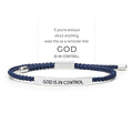 God is in Control Tube Bracelet for Women Men, Handmade Braided Adjustable Inspirational Bracelets Stainless Steel Christian aith Jewelry for Christmas Birthday Gifts - color: Silver-Blue