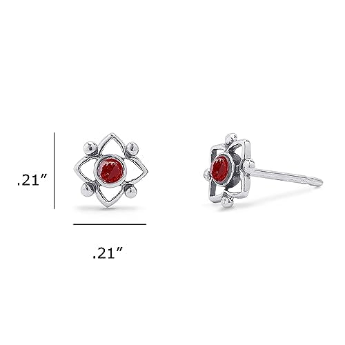 Boma Jewelry Sterling Silver Flower Shaped Dot Stud Earring - color: Synthetic Red Coral