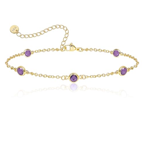 Birthstone Bracelet for Women 14K Gold Plated Dainty Link Bracelet Trendy Non Tarnish Trendy Chain Bracelets Birthday Valentines Gifts Jewelry for Women Mom Daughter Wife Sister Friend - color: 02.February