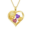 Mothers Day Gifts 14K Yellow Gold Mother Daughter Heart Pendant Necklace with 12 Months Birthstone Birthday Gifts for Mom Anniversarry Jewelry for Mom Wife Girlfriend - color: 01-02-Jan-Feb Birthstone