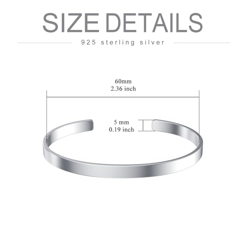 Personalized Bangle Bracelet 925 Sterling Silver 5-10MM Custom Engraved Cuff Bangle for Men Women Birthday Valentines Christmas Gifts