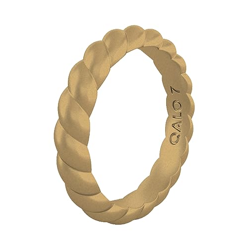 QALO Stackable Rubber Engagement Rings for Women – Flexible Skin-Friendly Silicone Wedding Bands for Her – Lightweight All-Day Wearable Rubber Wedding Ring – Durable Design for Outdoor, Active Use - color: Single H: Antique Gold Twist, size: 6
