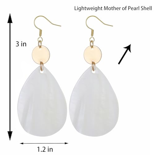 Elisheva Bohemian Lightweight Mother of Pearl Shell Drop Dangle Earrings for Women, Boho Chic Hippie Waterdrop Statement Jewelry Gift - color: white