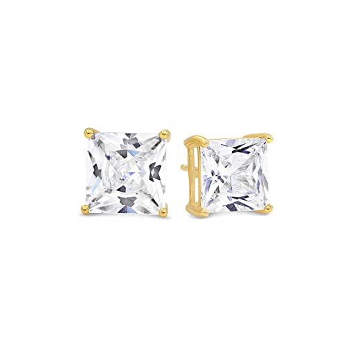 KEZEF Sterling Silver Stud Earrings for Women & Men - 4-Prong Setting Cubic Zirconia Earrings Studs - Premium CZ S925 Hypoallergenic - Available in 14K White and Yellow Gold, Rose Gold - 3mm to 9mm - color: 14K Yellow Gold, size: 9mm - Large