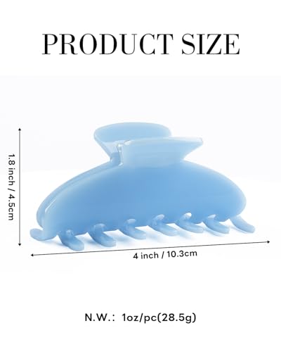 MAORULU Cute Claw Clip for Women – 4.3'' Large Acetate Hair Clips for Thick Thin Curly Long Hair, Durable Hair Clamps Non-slip Jaw Clip, Strong Hold, Stylish French Design (Blue) - color: Blue