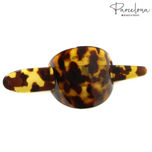 Parcelona French Classic Light Tortoise Shell Large 3” Celluloid Bun Holder Slider Pin Thru Hair Clip with Stick