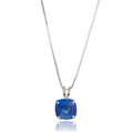 MAX + STONE Cushion Cut Gemstone Necklace | 8mm Solitaire Birthstone Necklace for Women | Gemstone Pendant Necklaces with 18 inch Box Chain - color: Created Blue Sapphire