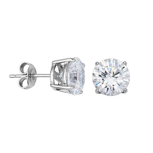 Amazon Essentials Plated Sterling Silver Cubic Zirconia Stud Earrings (Round & Princess) - color: White/Platinum, size: 6.5 mm, style: Round Cut