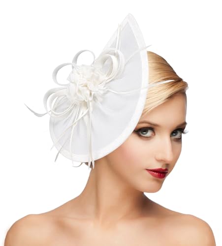 dressfan Fascinator Hat Headpiece Womens Vintage 20s 50s Headband for Derby/Wedding/Cocktail/Wedding/Tea Party - color: White