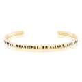 MantraBand - Mantra Band Bracelet - Gold color - Inspirational Engraved Adjustable Cuff - Gifts for Women, Sisters, Friends, Family - style: POWERFUL, BEAUTIFUL, BRILLIANT, AND BRAVE