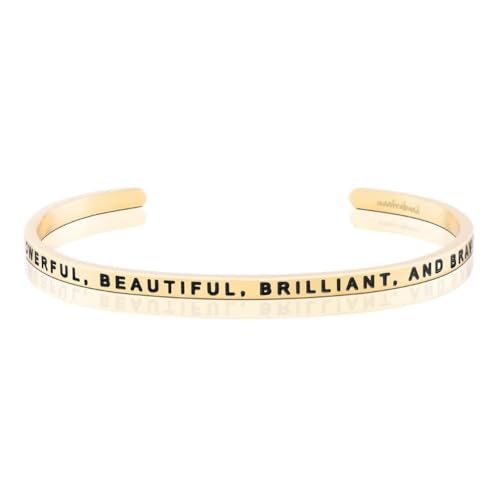 MantraBand - Mantra Band Bracelet - Gold color - Inspirational Engraved Adjustable Cuff - Gifts for Women, Sisters, Friends, Family - style: POWERFUL, BEAUTIFUL, BRILLIANT, AND BRAVE