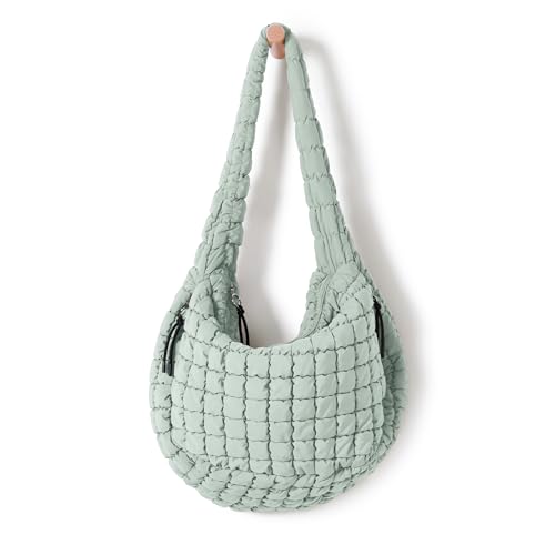 ODODOS Quilted Carryall Tote Bag for Women Crossbody Hobo Lightweight Padding Shoulder Bag - color: Light Green