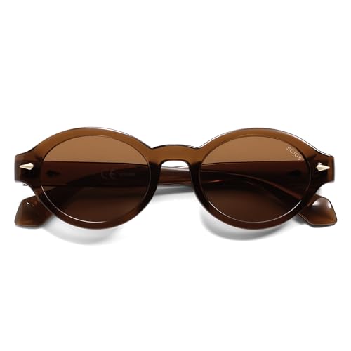 SOJOS Retro Oval Polarized Sunglasses for Women Men Chic Trendy 90s Sunnies Shades UV protection Sun Glasses SJ2630 - color: Brown Frame Brown Lens