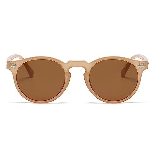 LJCZKA Round Polarized Sunglasses for Men Women Retro Small Face Sunglasses Polarized Vintage Sun Glasses UV400 Protection - color: Brown Brown
