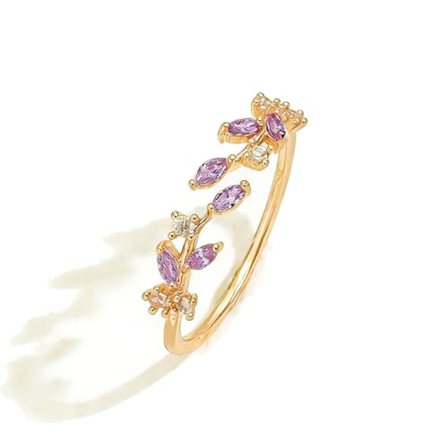 Dainty Rings Open Adjustable Ring Leaf Ring for Women Dainty Stackable Rings for Women - color: Purple