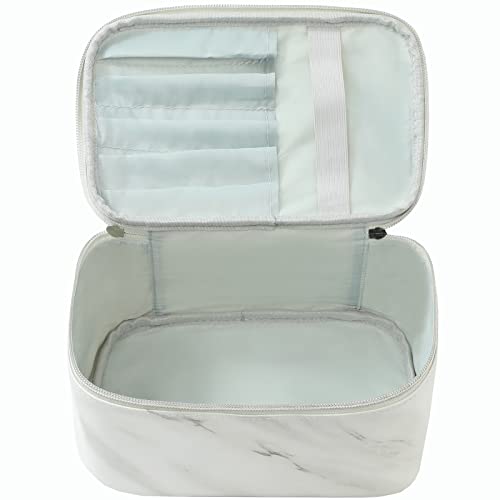 Meiyuuo Makeup Bag Large Cosmetic Bags for Women Girls Cute Travel Zipper Pouch Toiletry Organizer for Beauty Essentials Waterproof (Marble) - color: Off Marble