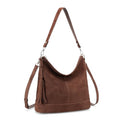 Genuine Leather Hobo Crossbody Bag for Women, Soft Real Leather Bucket, Shoulder Handbag Purse with 2 Removable Strap - color: Red Brown