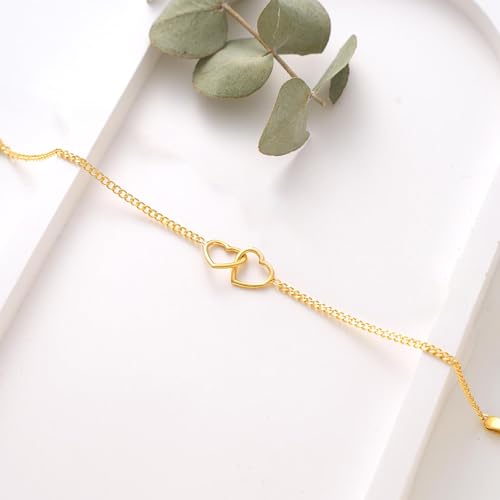 SLOONG Gold Pearl Bracelets for Women Trendy, 14K Gold Plated Dainty Stackable Layered Chain Bridesmaid Bracelets, Waterproof Wedding Jewelry for Women Adjustable 6"+2" - color: Style9(Heart)