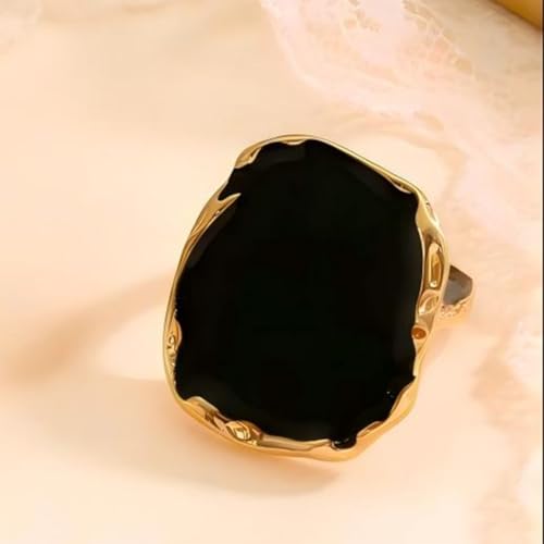 Chunky Gold and Black Two-tone Enamel Drip Band Rings Set for Women, Vintage Statement Large Crystal CZ Ring Big Party Prom Jewelry Gift Accessories - color: Black 2