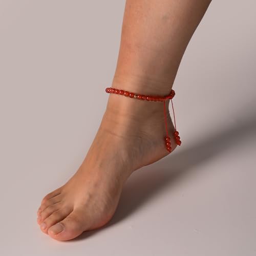 Softones 6mm Natural Stone Anklet for Women Gemstone Ankle Bracelets for Women Healing Energy Crystal Anklets Adjustable(8.5-10 Inches) - color: Red agate