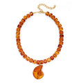 Chunky Beaded Necklace for Women with Conch Shell Pendant, Boho Bead Statement Necklace with Adjustable Gold Chain, Beach Jewelry for Summer＆Vacation Gifts - color: Amber