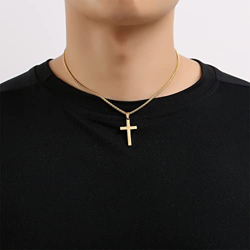 P. BLAKE Cross Necklace for Men Boys- Stainless Steel Cross Pendant with 16-24 Inches Chain Christian Religious Jewelry Gifts - size: 20 inches, style: Gold Pendant 1.2*0.7