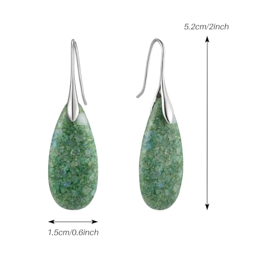 SELOVO Stone Fishhook Dangle Drop Earrings Statement Earrings for Women Stone - color: Light Green-Silver Color Hook